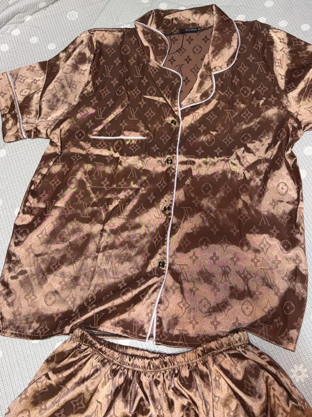 NWT Louis Vuitton Brown Satin Women Pajama Set